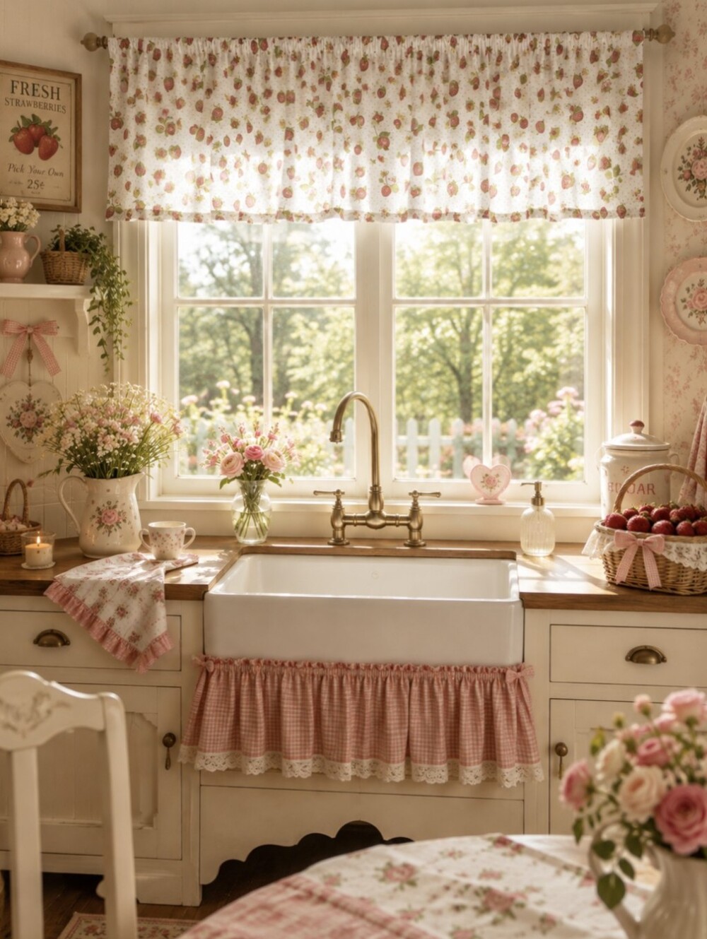 Home Maison Strawberry Window Valance Cottagecore Shabby Chic Grandma